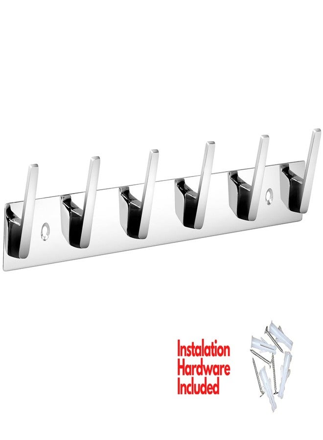 HingeMinds Stainless Steel Cloth Hanger for Wall, Clothes Hook Hangers Door Mounted, Bathroom Hooks for Hanging Towel, Wall Mount Shirt Hangers, Dress Holder Hooks - 6 Pin-XL, Pack of 3, Silver - Image 5